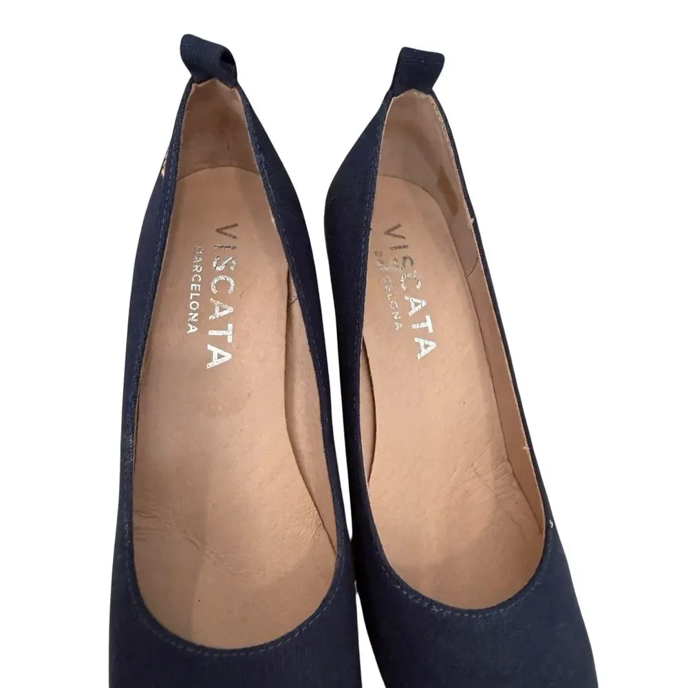 Viscata Barcelona Wedge Pumps Espadrilles Round Toe Navy Women's EU 40 Size 9